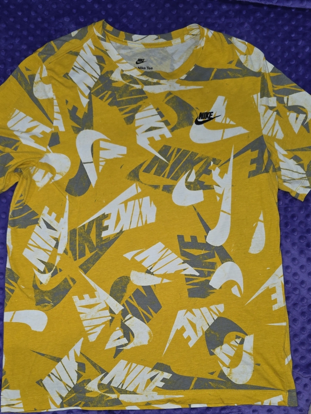 Nike Men’s Mustard Yellow All-Over Logo Short Sleeve Tee